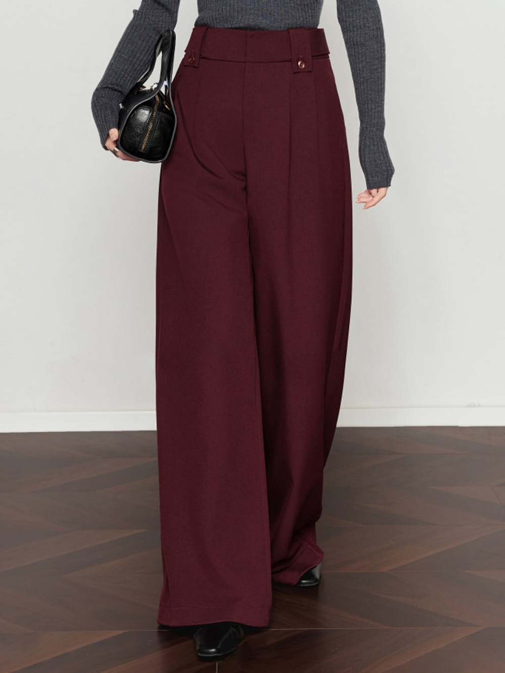 COMMENSE Vintage Pleated Wide-Leg Pants • Size L • Burgundy